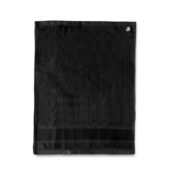 Serviette de golf. Noir Noir, à personnaliser avec le logo de votre club. Serviette de golf. Noir Noir