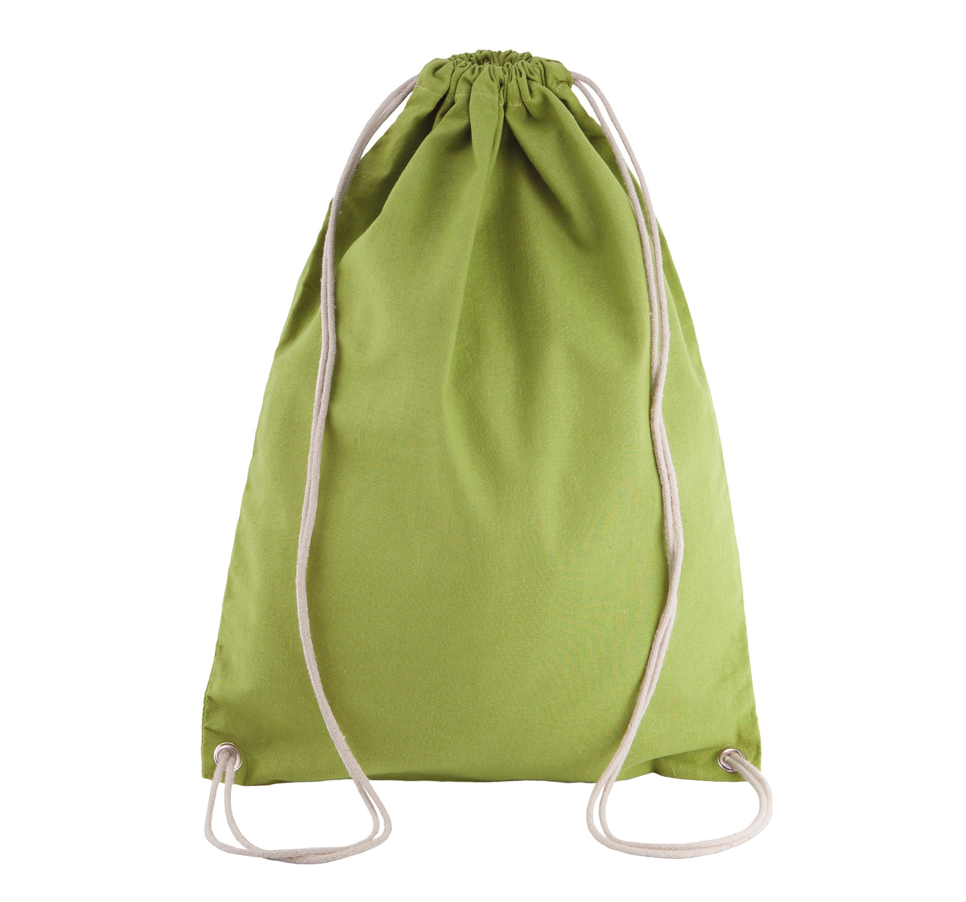 Sac à dos en coton avec cordelettes Burnt Lime vert, à personnaliser avec le logo de votre club. Sac à dos en coton avec cordelettes Burnt Lime vert