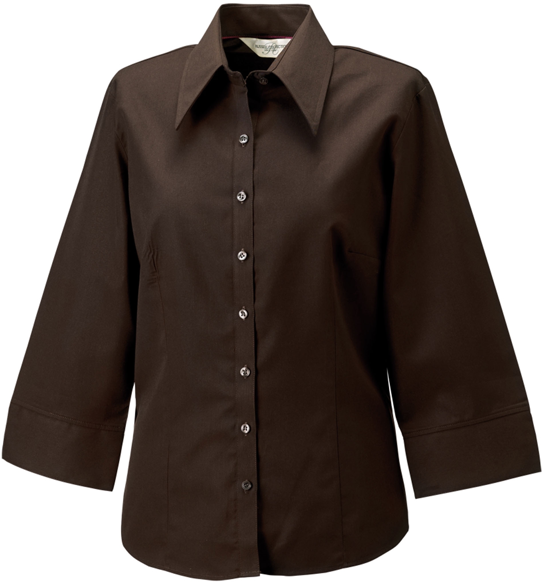 TENCEL LADIES SHIRT _Chemise femme cintrée manches 3/4 en tencel® Chocolate Marron, à personnaliser avec le logo de votre club. TENCEL LADIES SHIRT _Chemise femme cintrée manches 3/4 en tencel® Chocolate Marron