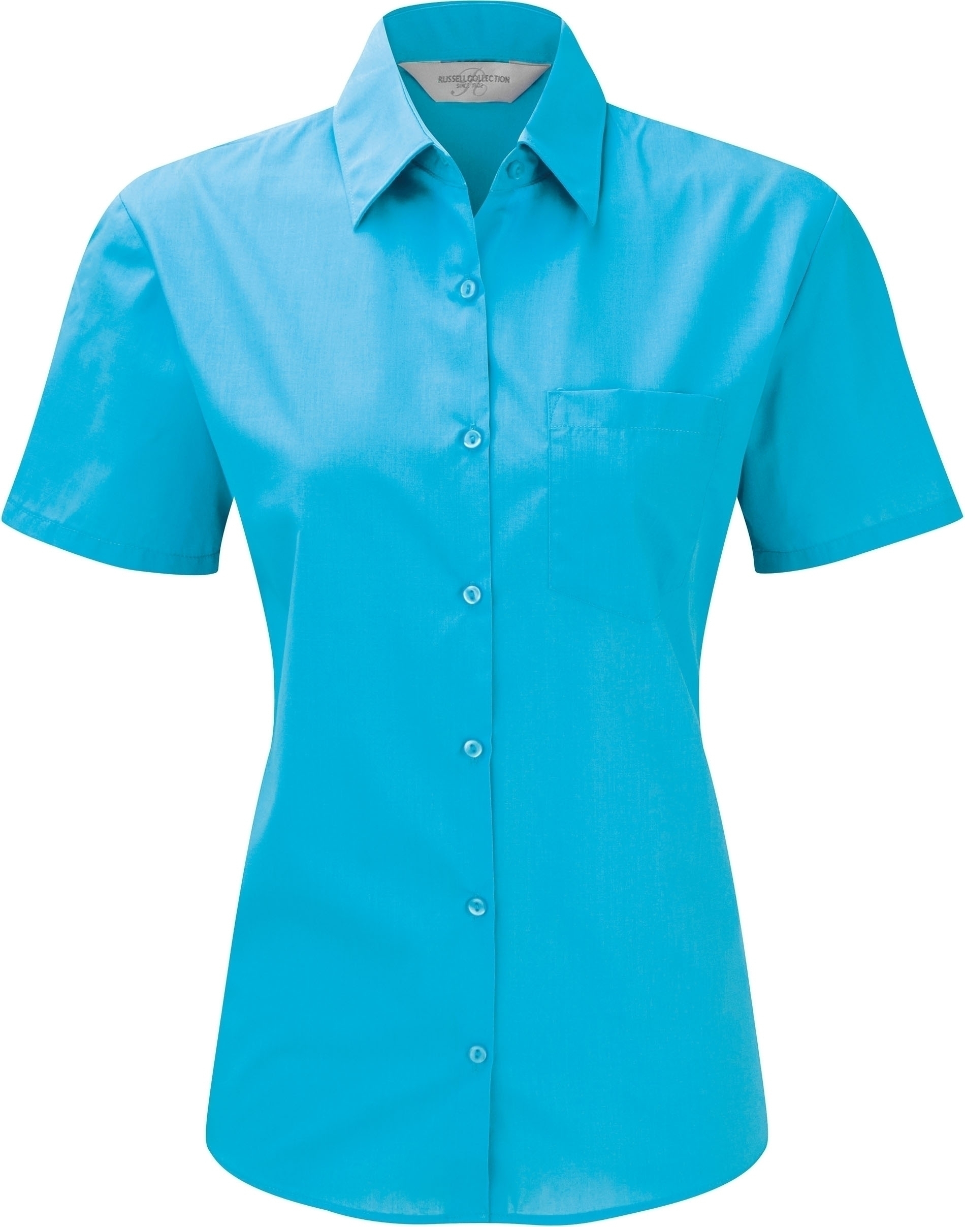 LADIES POPLIN SHIRT Chemise en popeline femme manches courtes Turquoise Bleu, à personnaliser avec le logo de votre club. LADIES POPLIN SHIRT Chemise en popeline femme manches courtes Turquoise Bleu