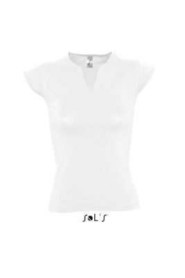 TEE-SHIRT FEMME COL FANTAISIE EMMANCHURES AMÉRICAINES MINT Blanc Blanc, à personnaliser avec le logo de votre club. TEE-SHIRT FEMME COL FANTAISIE EMMANCHURES AMÉRICAINES MINT Blanc Blanc