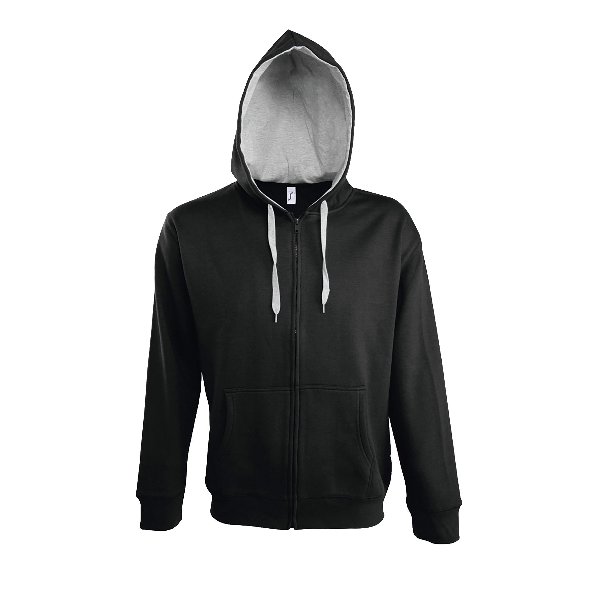 VESTE ZIPPÉE HOMME BICOLORE À CAPUCHE DOUBLÉE CONTRASTÉE SOUL MEN Noir Noir , à personnaliser avec le logo de votre club. VESTE ZIPPÉE HOMME BICOLORE À CAPUCHE DOUBLÉE CONTRASTÉE SOUL MEN Noir Noir