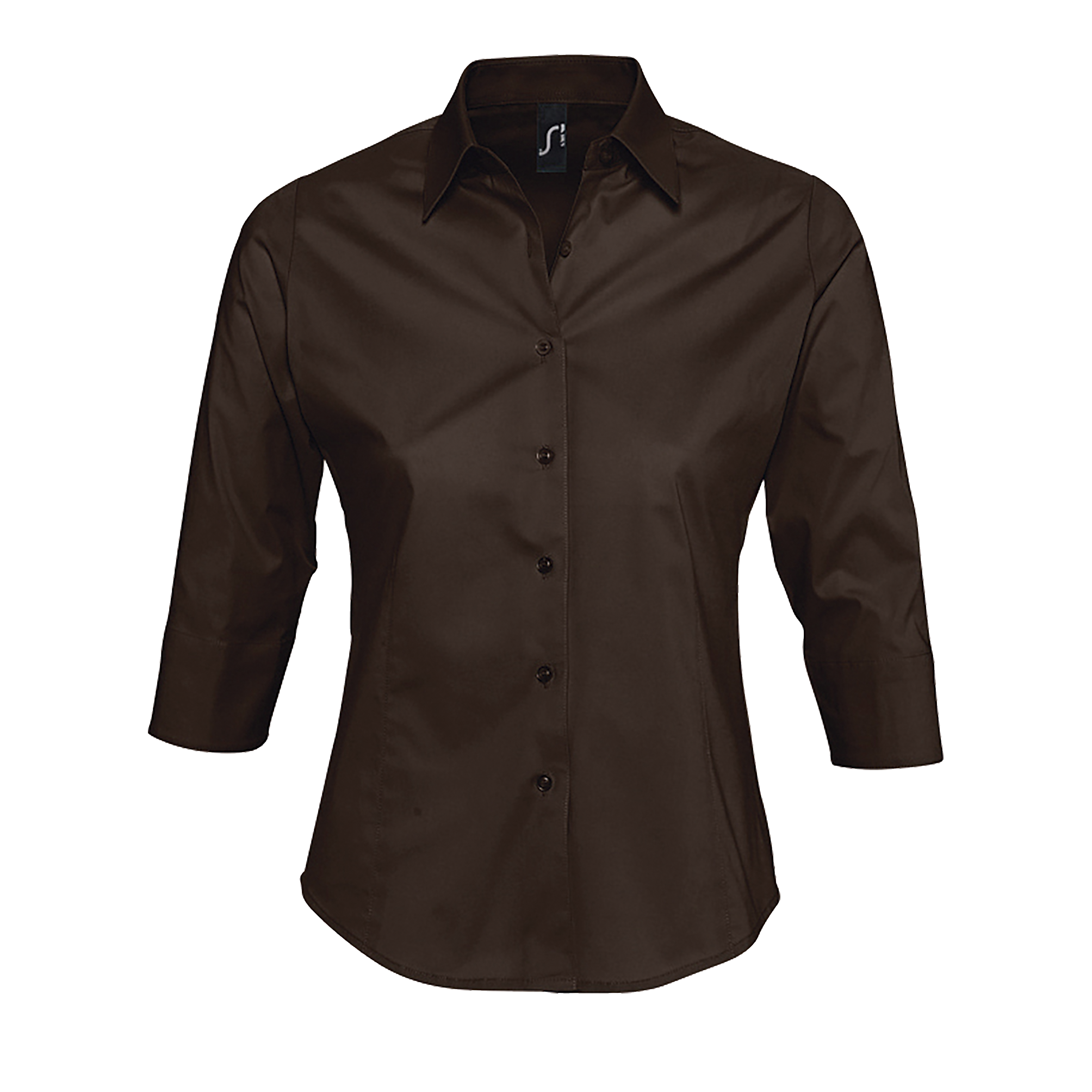 CHEMISE FEMME STRETCH MANCHES 3/4 EFFECT Brun Marron , à personnaliser avec le logo de votre club. CHEMISE FEMME STRETCH MANCHES 3/4 EFFECT Brun Marron
