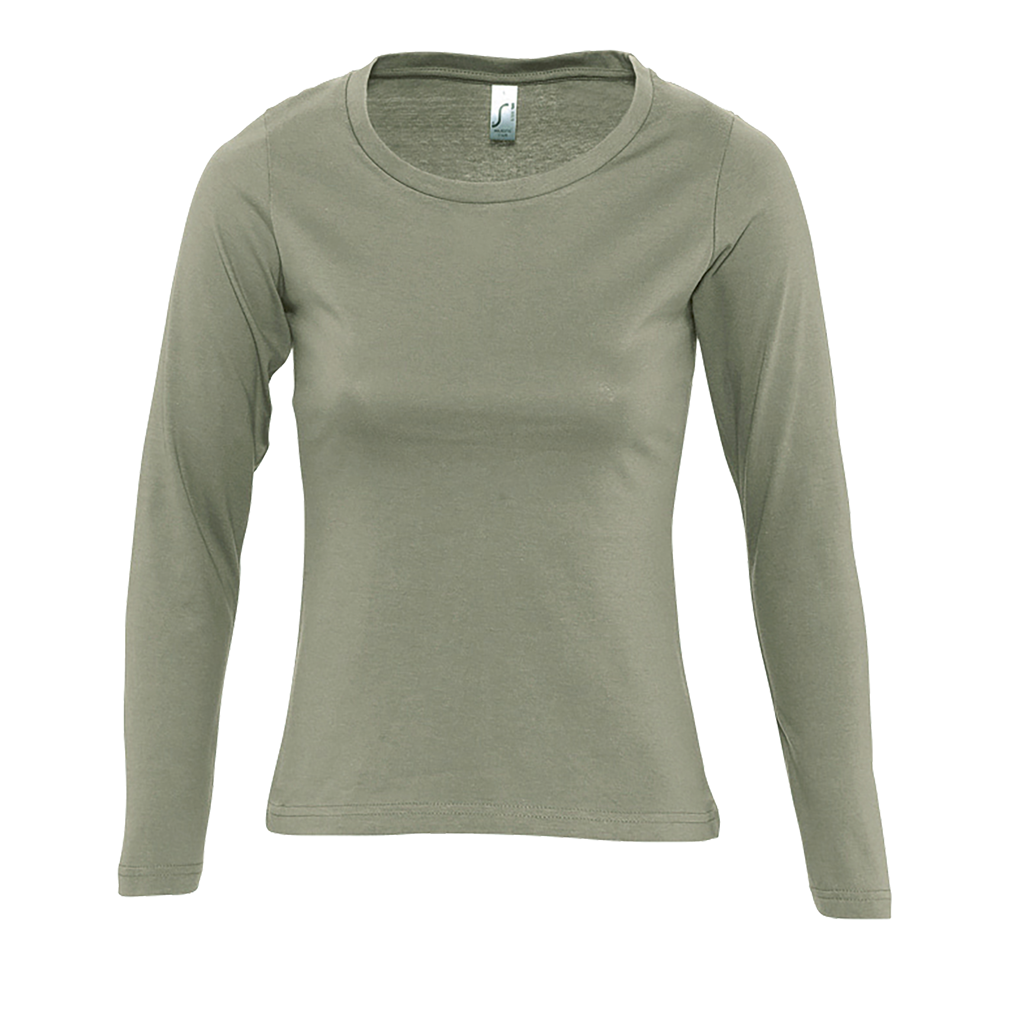 TEE-SHIRT FEMME COL ROND MANCHES LONGUES MAJESTIC Kaki Vert , à personnaliser avec le logo de votre club. TEE-SHIRT FEMME COL ROND MANCHES LONGUES MAJESTIC Kaki Vert