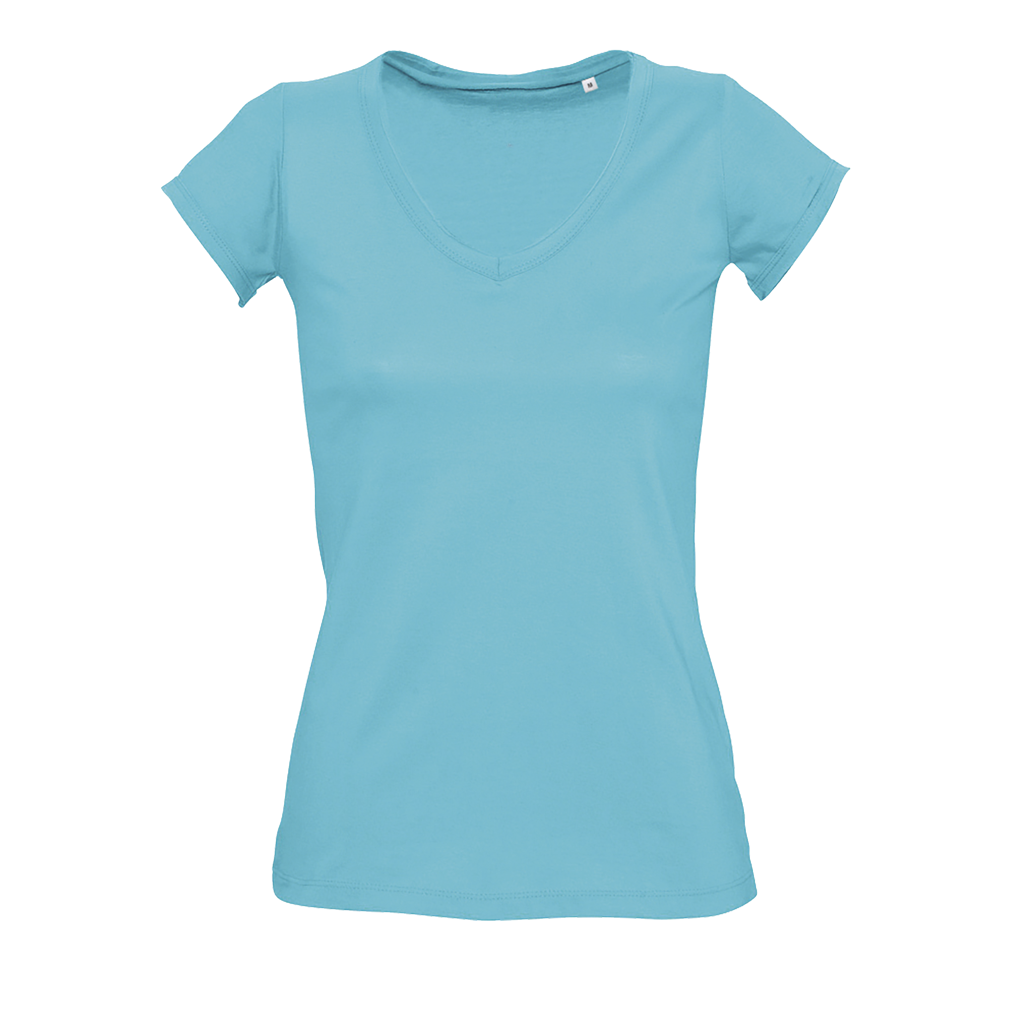 TEE-SHIRT FEMME COL “V’’ FINITIONS BORDS FRANCS ROULOTTÉS MILD Bleu atoll Bleu , à personnaliser avec le logo de votre club. TEE-SHIRT FEMME COL “V’’ FINITIONS BORDS FRANCS ROULOTTÉS MILD Bleu atoll Bleu