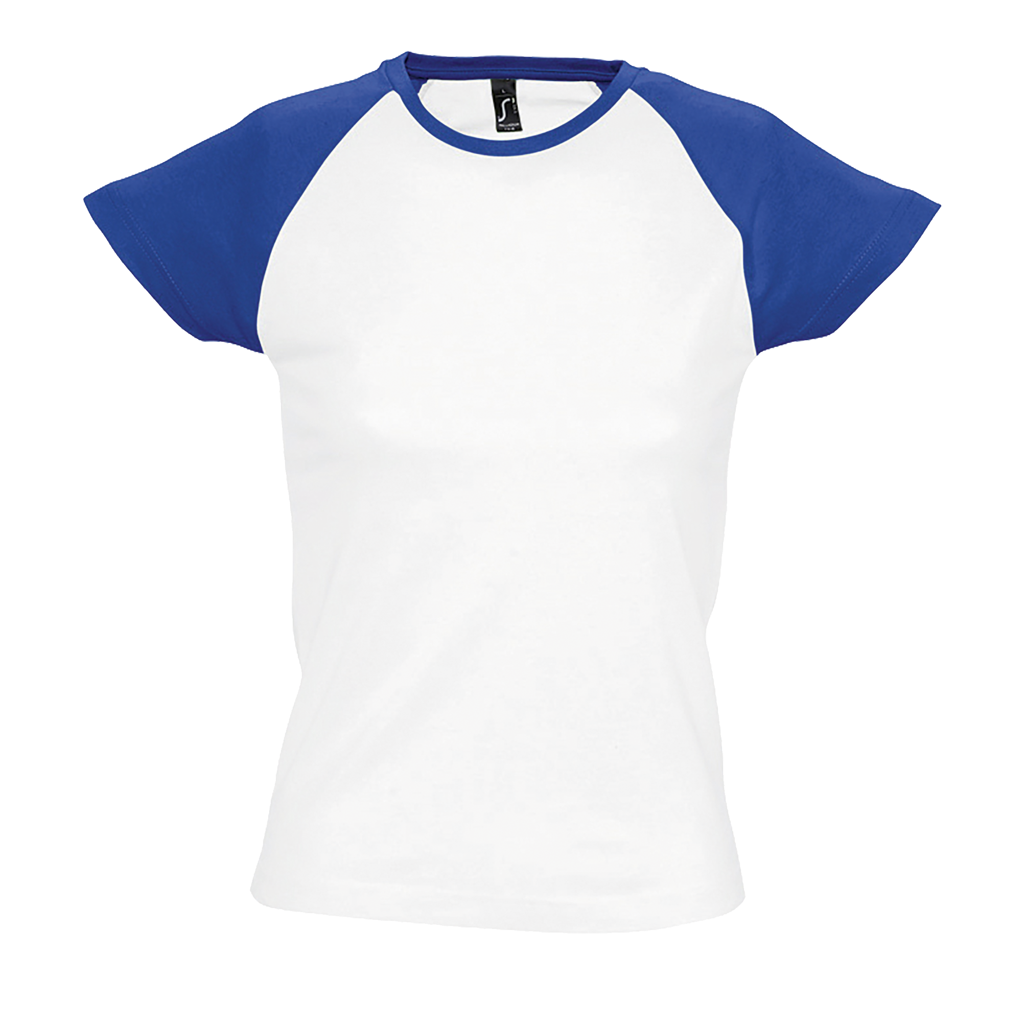 TEE-SHIRT FEMME BICOLORE MANCHES RAGLAN MILKY Blanc / Royal Blanc, à personnaliser avec le logo de votre club. TEE-SHIRT FEMME BICOLORE MANCHES RAGLAN MILKY Blanc / Royal Blanc