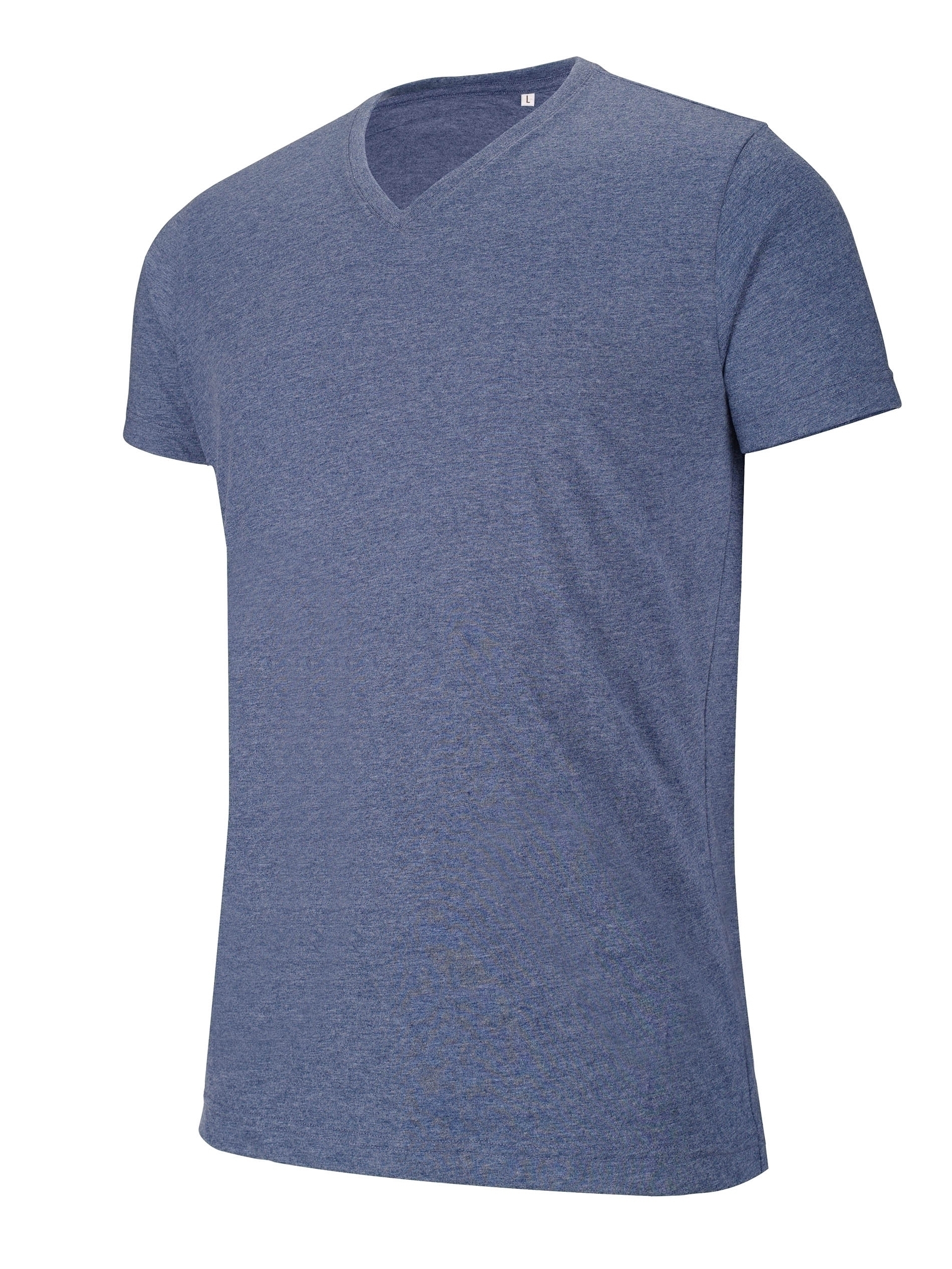 T-shirt col V manches courtes mélange Blue Heather Bleu, à personnaliser avec le logo de votre club. T-shirt col V manches courtes mélange Blue Heather Bleu