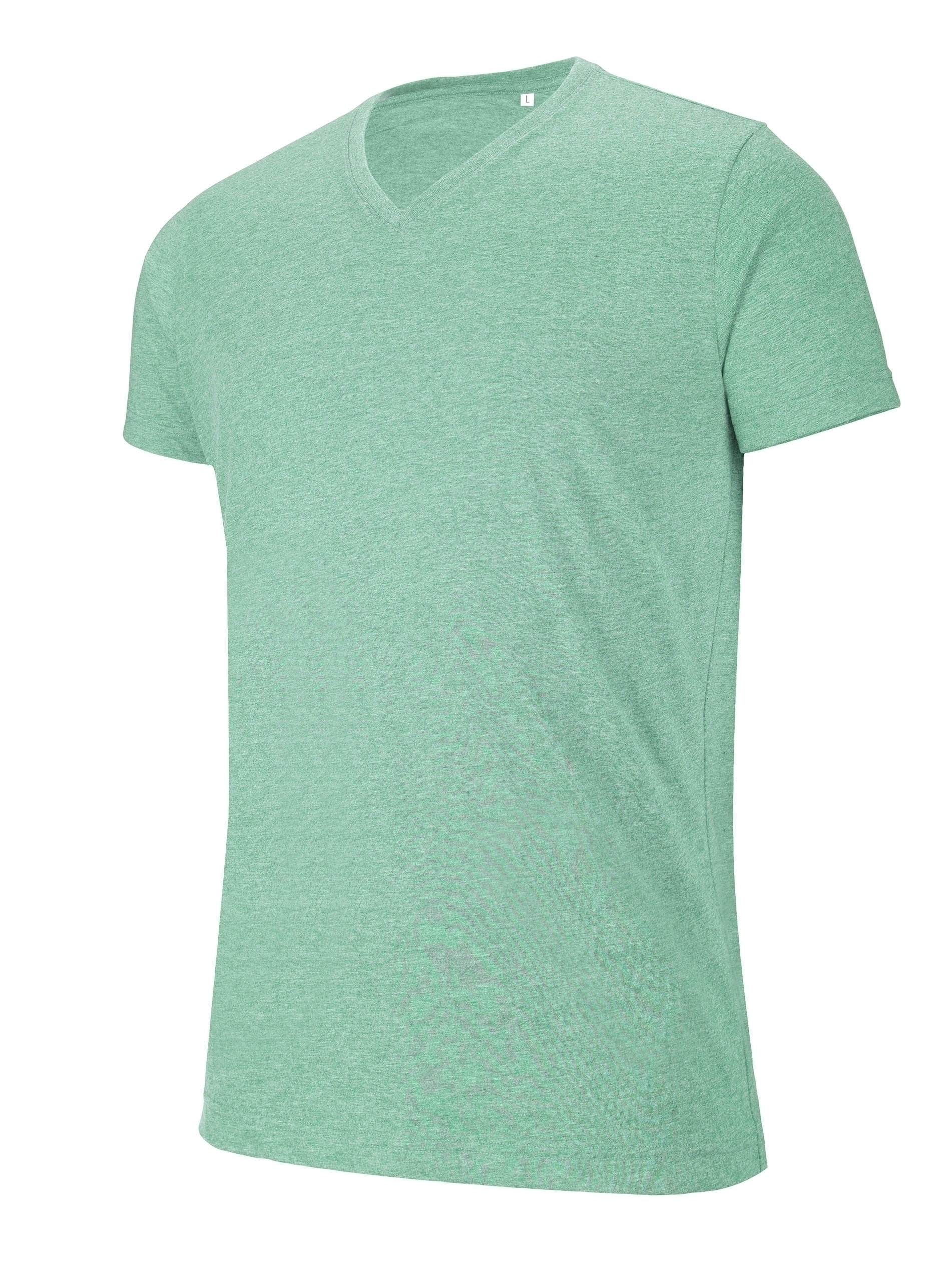 T-shirt col V manches courtes mélange Green Heather Vert, à personnaliser avec le logo de votre club. T-shirt col V manches courtes mélange Green Heather Vert