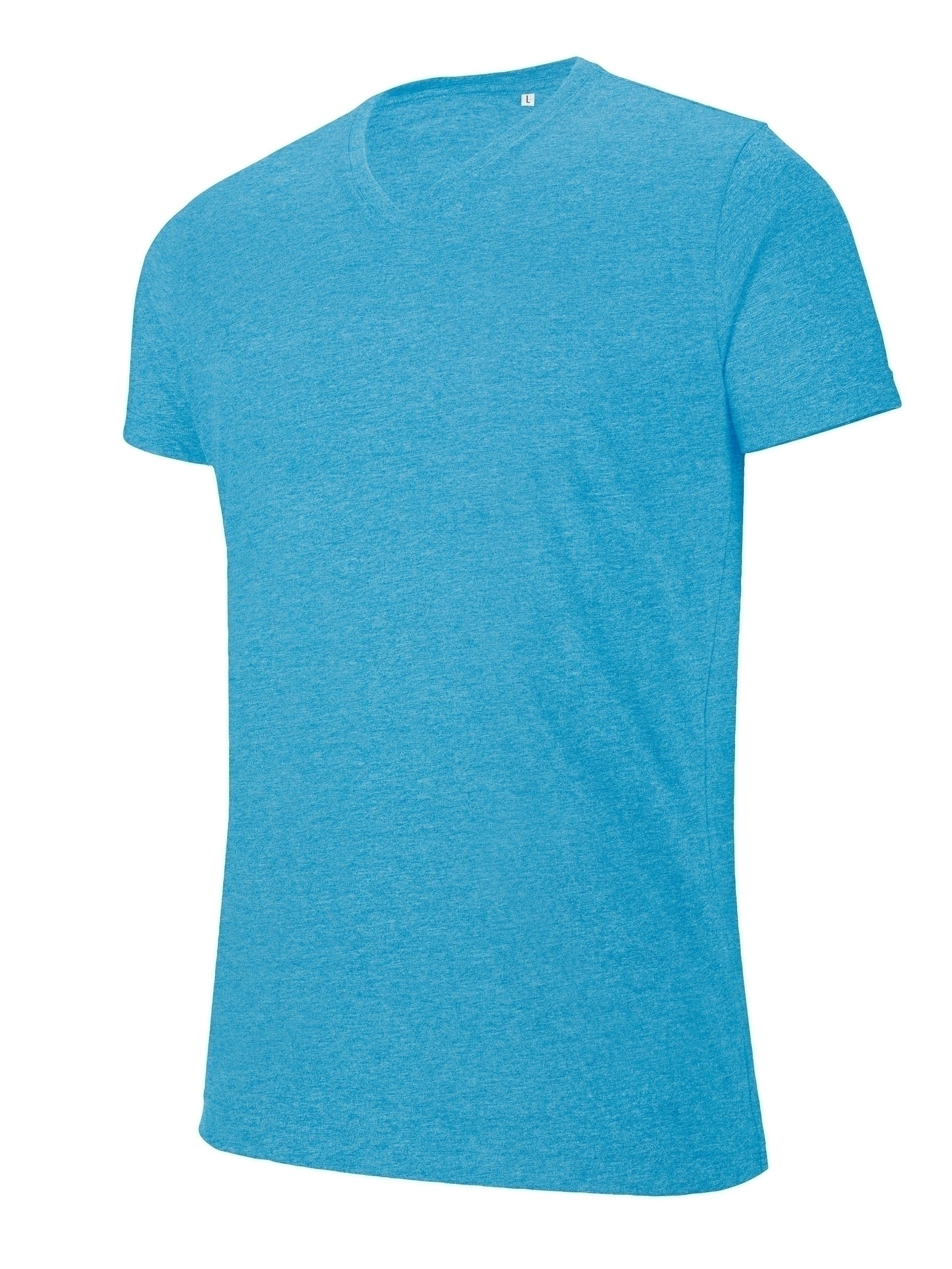 T-shirt col V manches courtes mélange Tropical Blue Heather Bleu