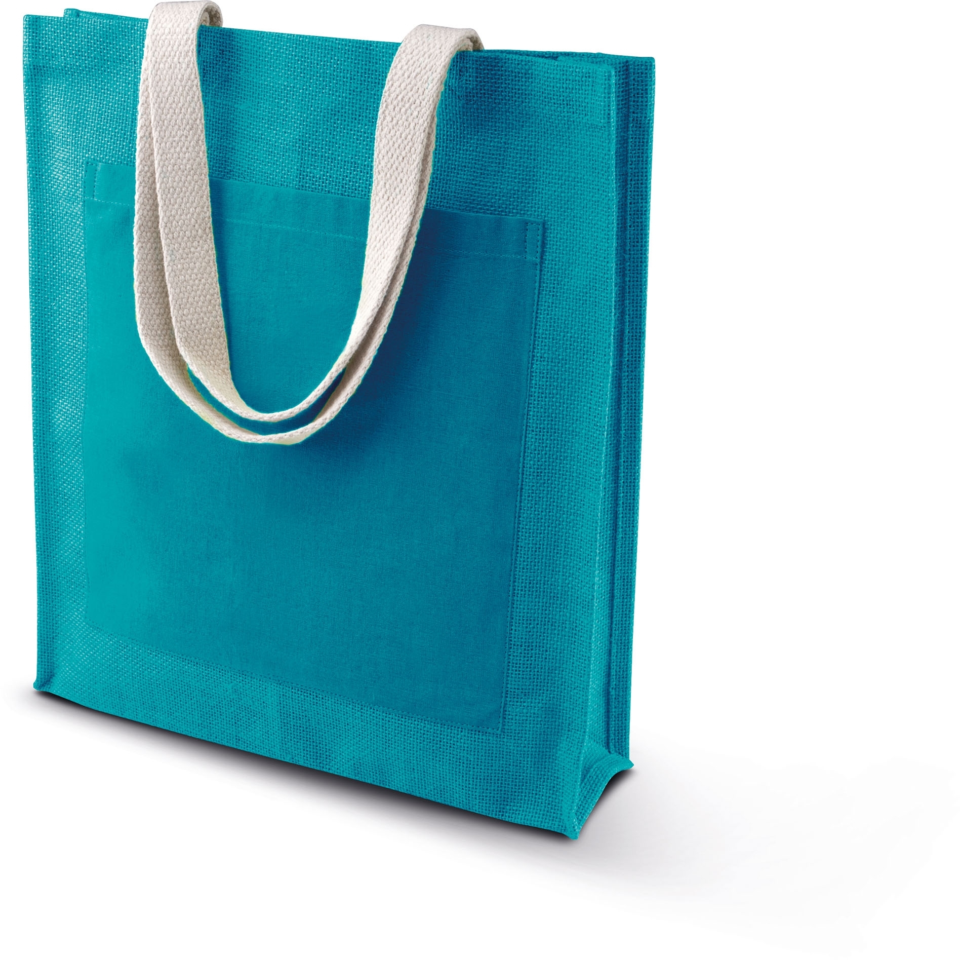 SAC SHOPPING TOILE DE JUTE Turquoise Bleu, à personnaliser avec le logo de votre club. SAC SHOPPING TOILE DE JUTE Turquoise Bleu