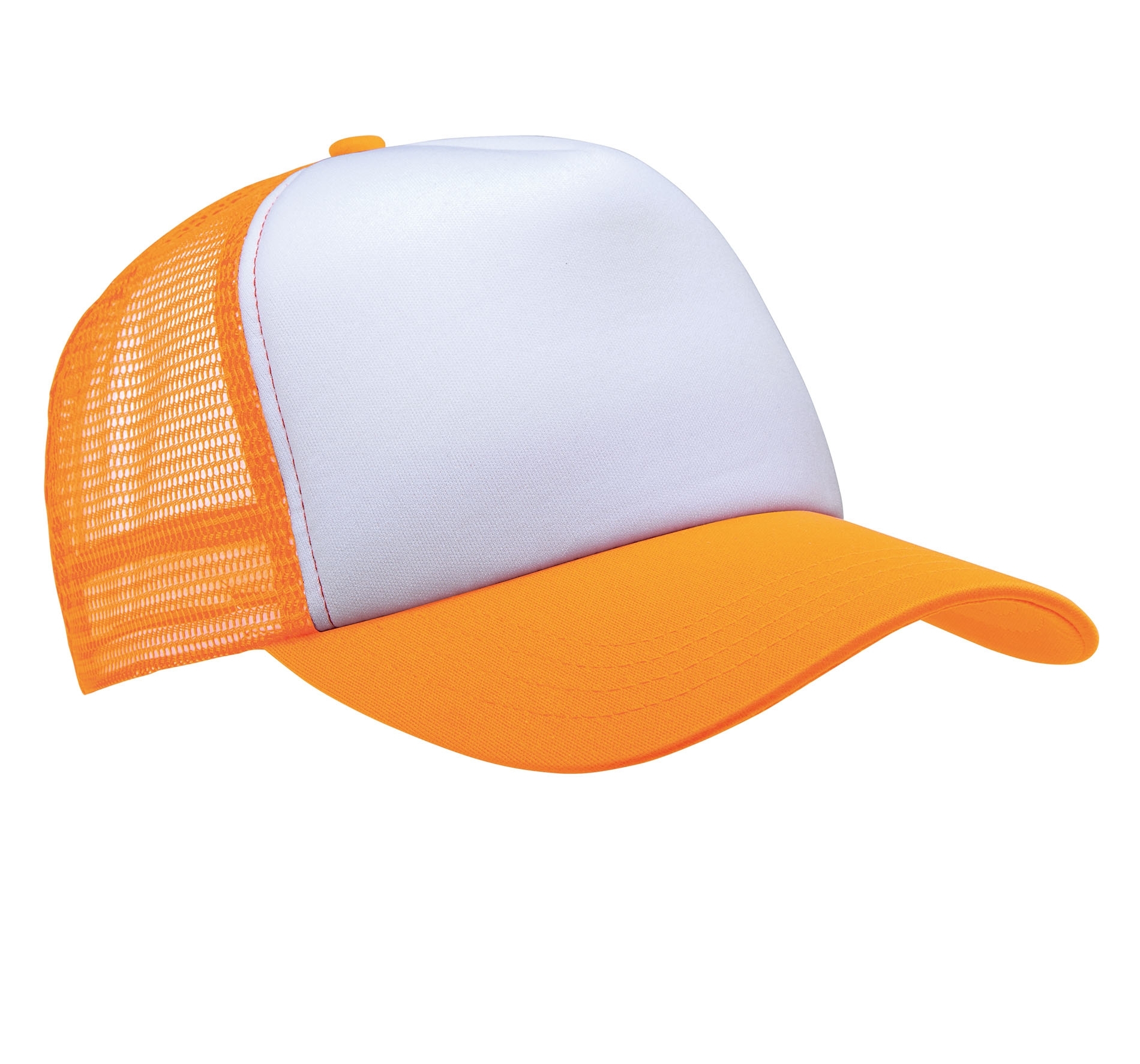 CASQUETTE TRUCKER - 5 PANNEAUX White / Fluorescent Orange Blanc, à personnaliser avec le logo de votre club. CASQUETTE TRUCKER - 5 PANNEAUX White / Fluorescent Orange Blanc