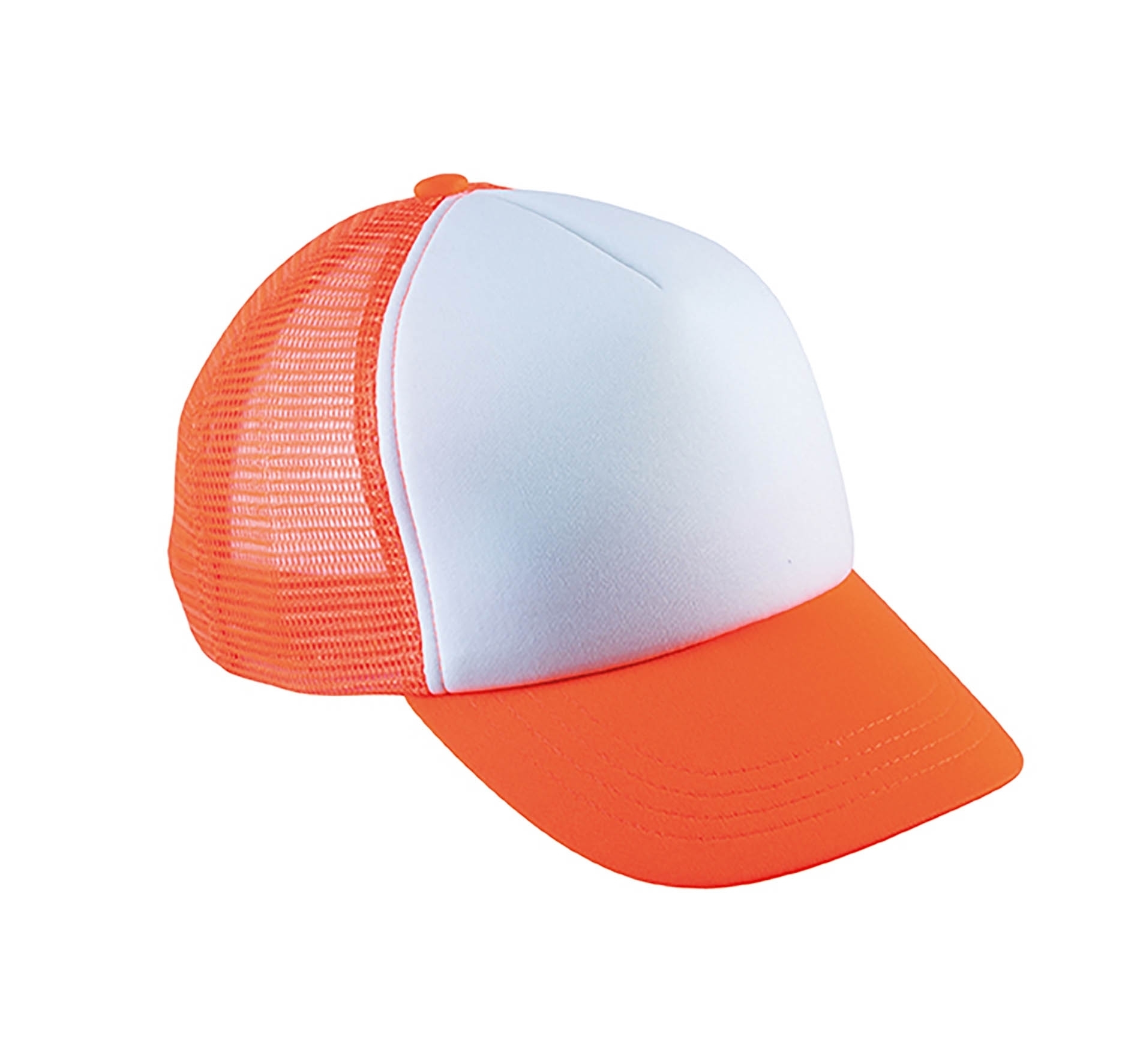 CASQUETTE TRUCKER ENFANT - 5 PANNEAUX White / Fluorescent Orange Blanc, à personnaliser avec le logo de votre club. CASQUETTE TRUCKER ENFANT - 5 PANNEAUX White / Fluorescent Orange Blanc