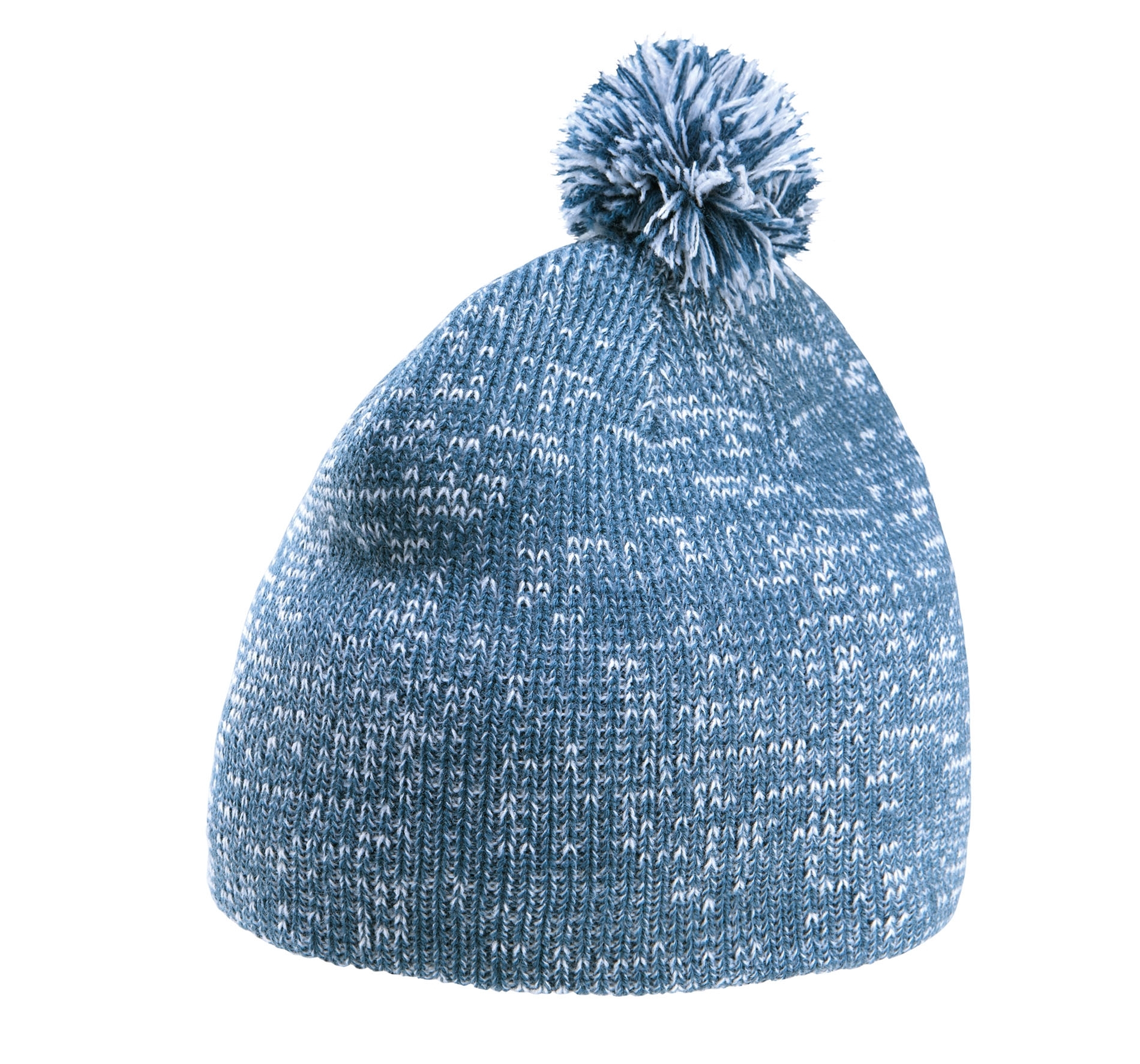 BONNET À POMPON Iris Blue / White Melange Bleu, à personnaliser avec le logo de votre club. BONNET À POMPON Iris Blue / White Melange Bleu