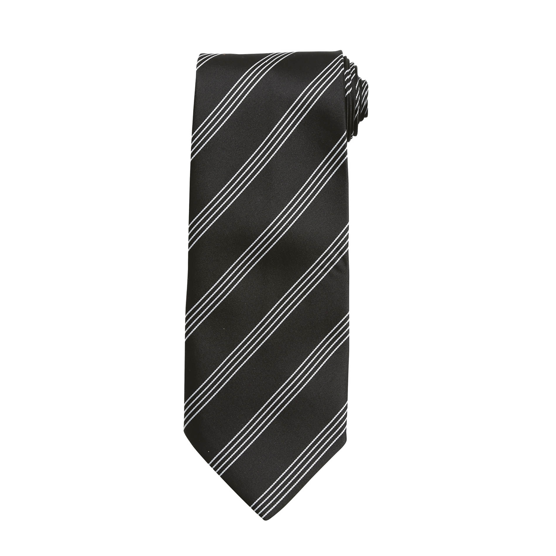 Cravate à quatre rayures Black/Silver Noir, à personnaliser avec le logo de votre club. Cravate à quatre rayures Black/Silver Noir