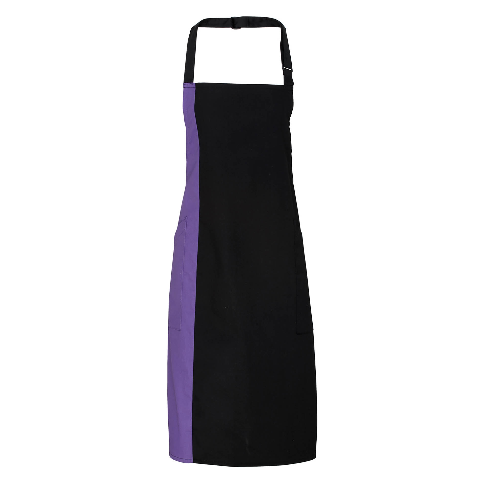 Tablier Bavette Contrast Black/Purple Noir, à personnaliser avec le logo de votre club. Tablier Bavette Contrast Black/Purple Noir