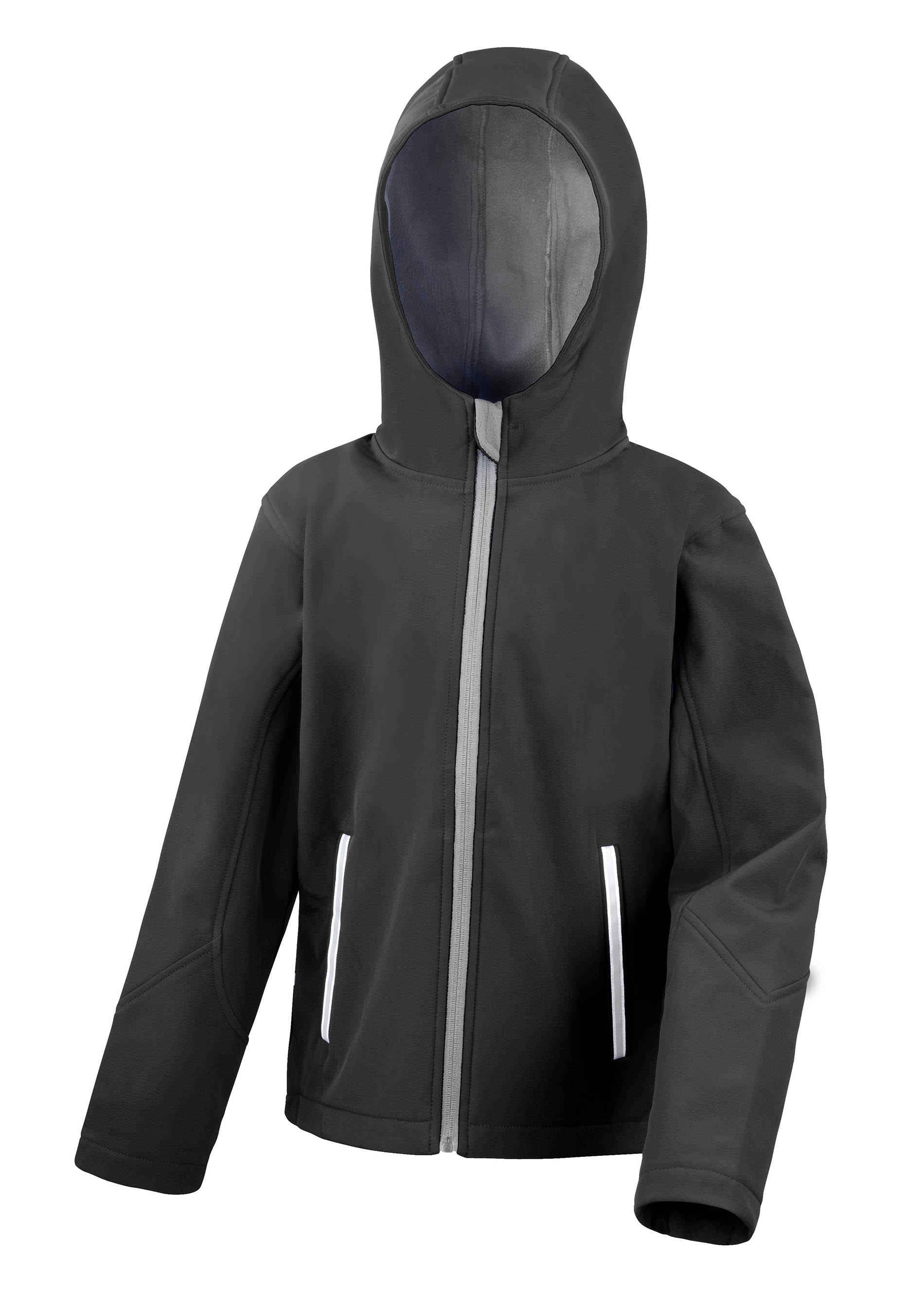 Veste Softshell Capuche Enfant Black / Grey Noir, à personnaliser avec le logo de votre club. Veste Softshell Capuche Enfant Black / Grey Noir