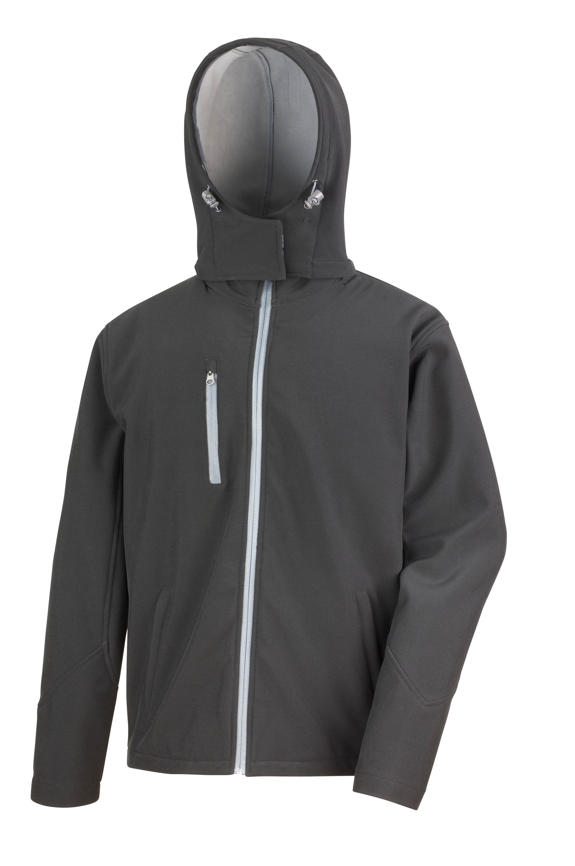 Veste Softshell Capuche Homme Black / Grey Noir, à personnaliser avec le logo de votre club. Veste Softshell Capuche Homme Black / Grey Noir