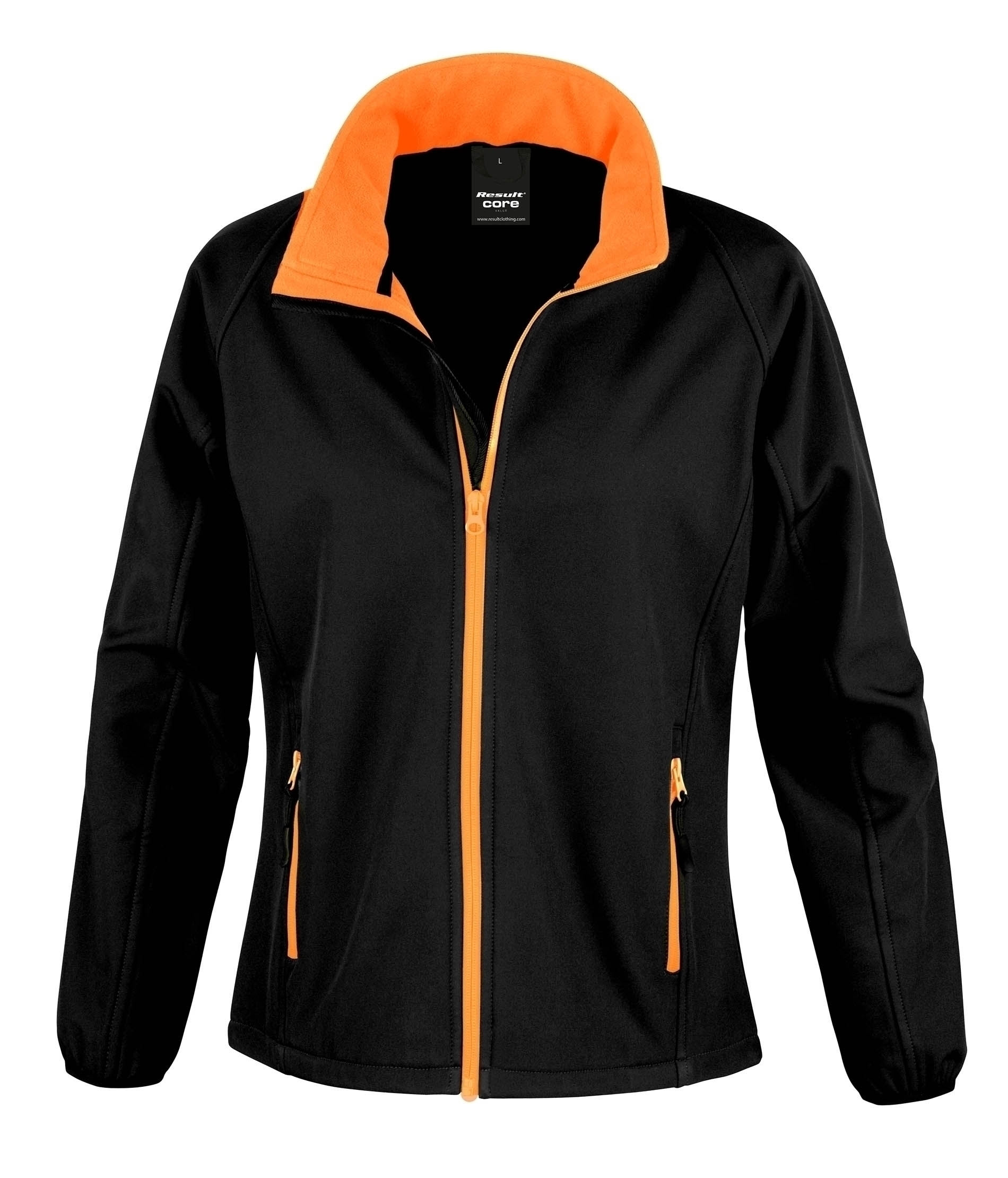 Veste Softshell Femme Printable Black / Orange Noir, à personnaliser avec le logo de votre club. Veste Softshell Femme Printable Black / Orange Noir