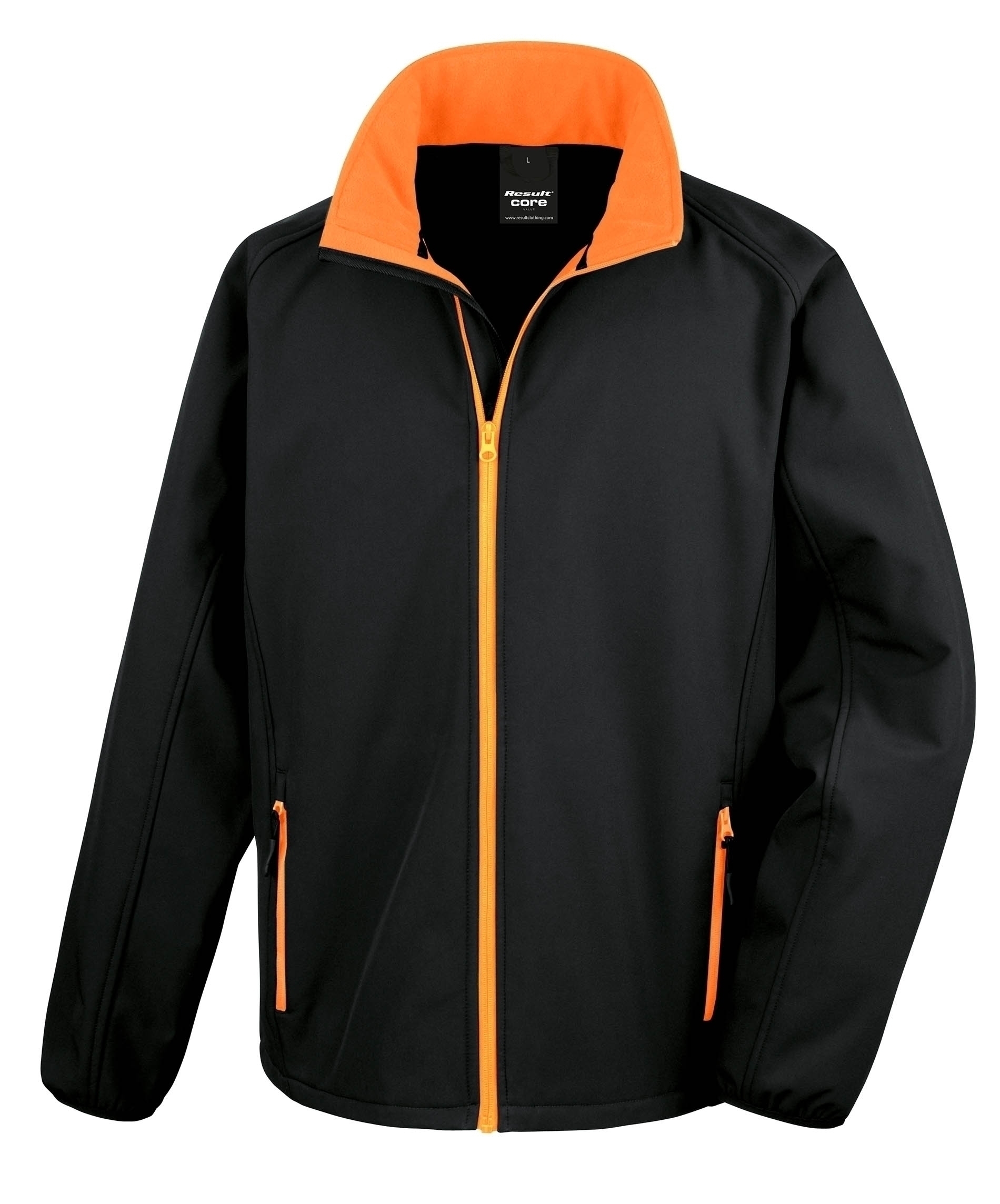 Veste Softshell Homme Printable Black / Orange Noir, à personnaliser avec le logo de votre club. Veste Softshell Homme Printable Black / Orange Noir