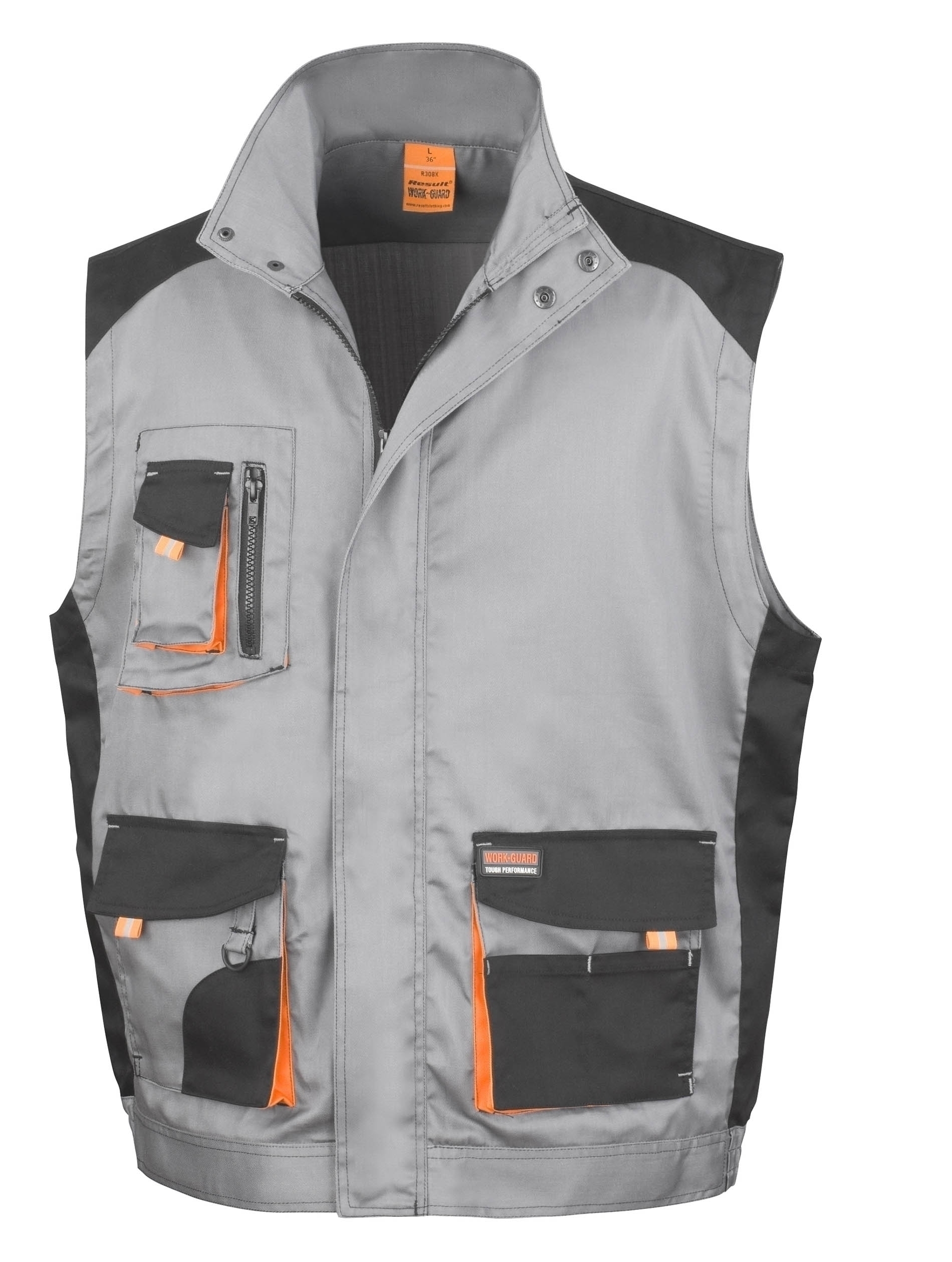 Gilet multipoches Lite Grey / Black / Orange Gris, à personnaliser avec le logo de votre club. Gilet multipoches Lite Grey / Black / Orange Gris