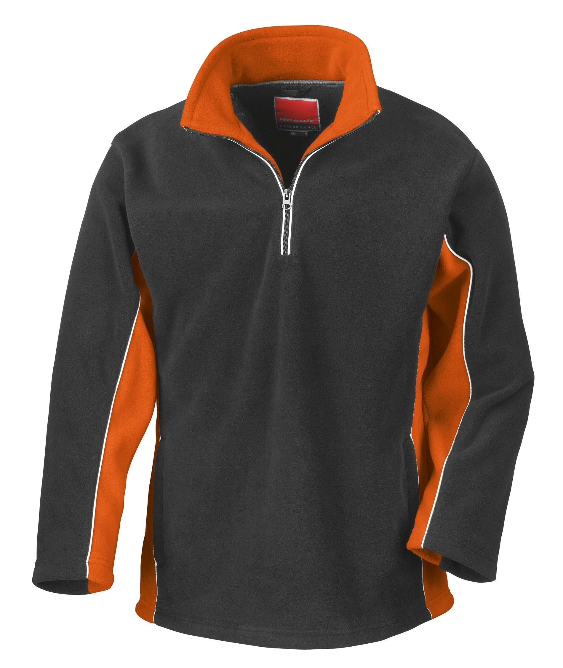 Polaire bicolore TECH 3 col zippé unisexe Black / Orange Noir, à personnaliser avec le logo de votre club. Polaire bicolore TECH 3 col zippé unisexe Black / Orange Noir