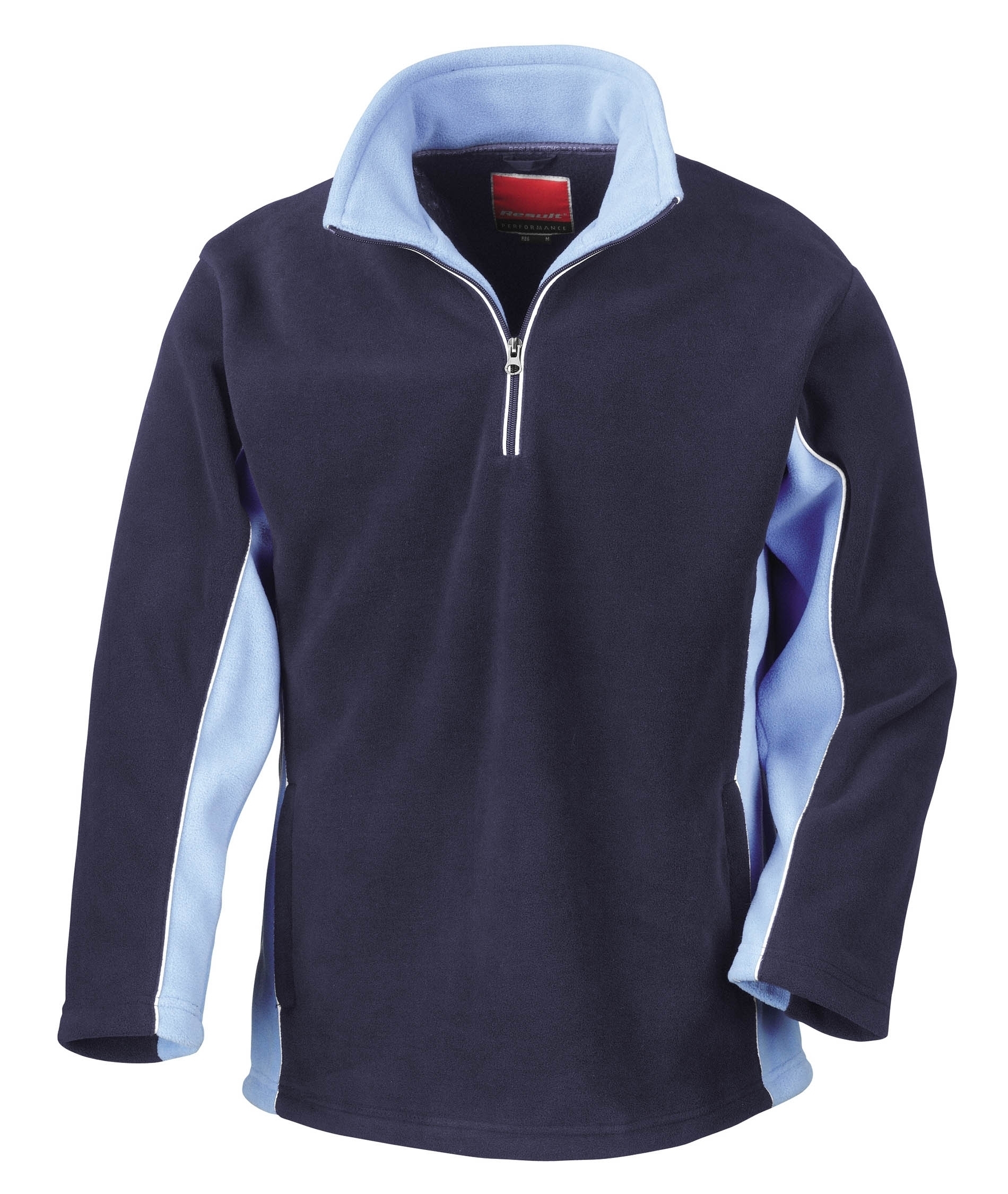 Polaire bicolore TECH 3 col zippé unisexe Navy / Sky Blue Bleu, à personnaliser avec le logo de votre club. Polaire bicolore TECH 3 col zippé unisexe Navy / Sky Blue Bleu
